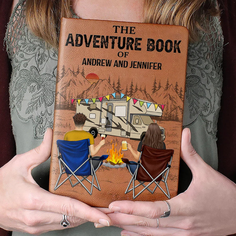 Personalized Leather Journal The Adventure Book Camping Couple by the Campfire Unique Gift for Him or Her