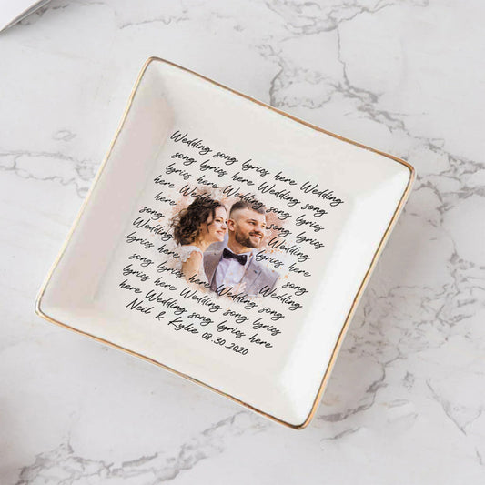 Wedding Song Lyrics With Personalized Watercolor Portrait - Personalized Husband And Wife Jewelry Dish