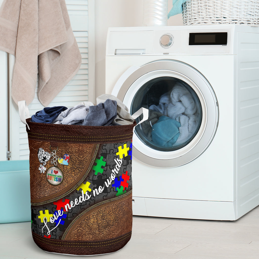 Love Needs No Words Leather Pattern Print Autism Awareness Storage Basket 0622