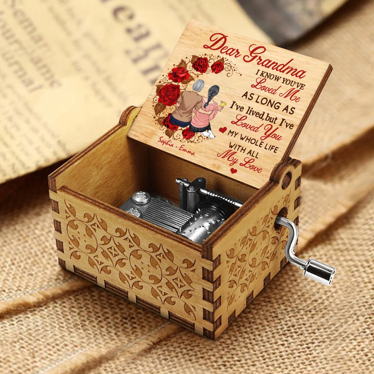 Mom I've Loved You - Gift for mom, grandma, husband, wife, aunt, sister, brother - Personalized Hand Crank Music Box