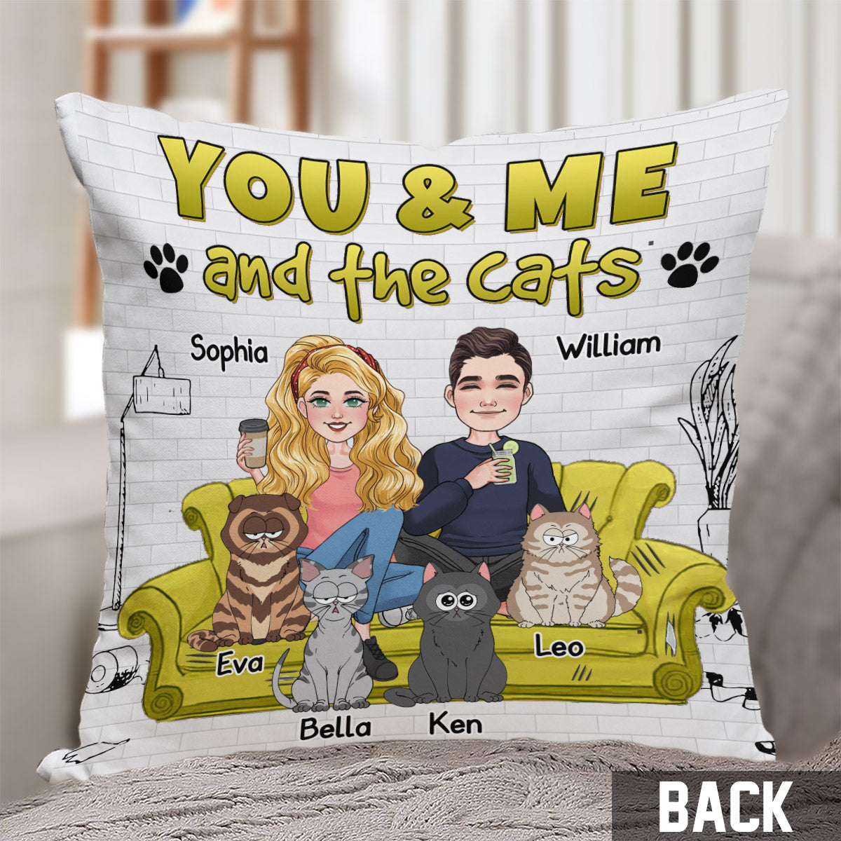 You And Me And The Cats - Personalized Cat Throw Pillow
