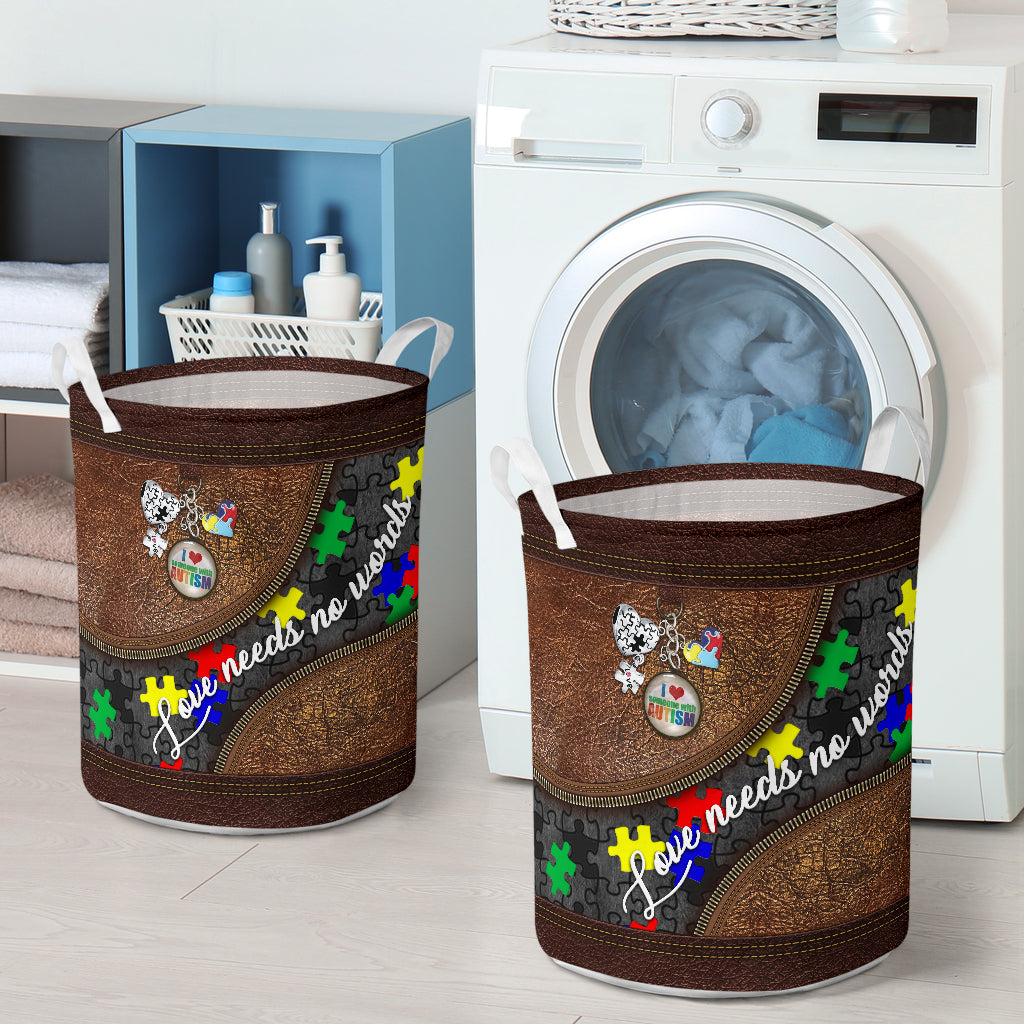 Love Needs No Words Leather Pattern Print Autism Awareness Storage Basket 0622