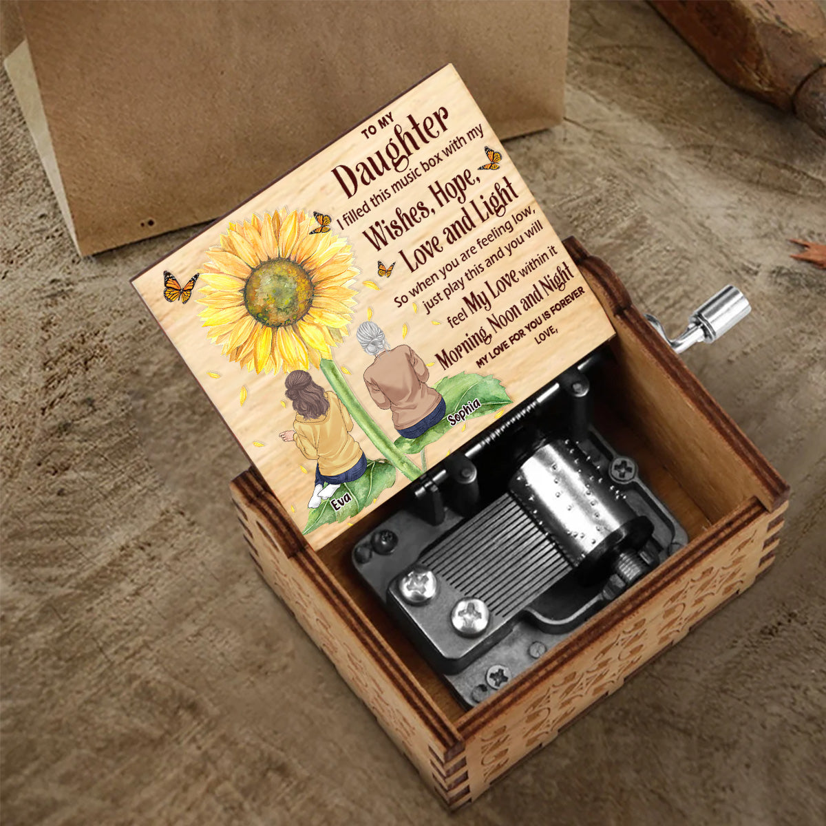 To My Daughter Granddaughter - Gift for grandma, mom, daughter, granddaughter, sister - Personalized Hand Crank Music Box