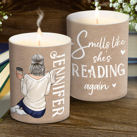 Smells Like She's Reading Again - Personalized Book Candle With Wooden Lid