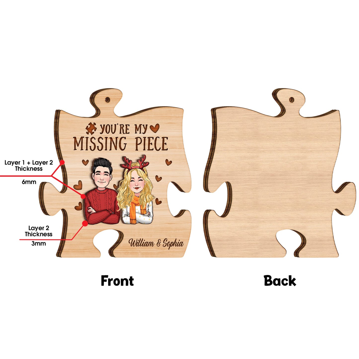 You Are My Missing Piece - gift for wife, husband, girlfriend, boyfriend - Personalized 2 Layered Piece Ornament