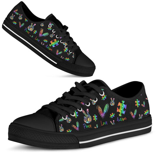 Peace Love Autism Faux Glitter Print Autism Awareness Low Top Shoes 0622