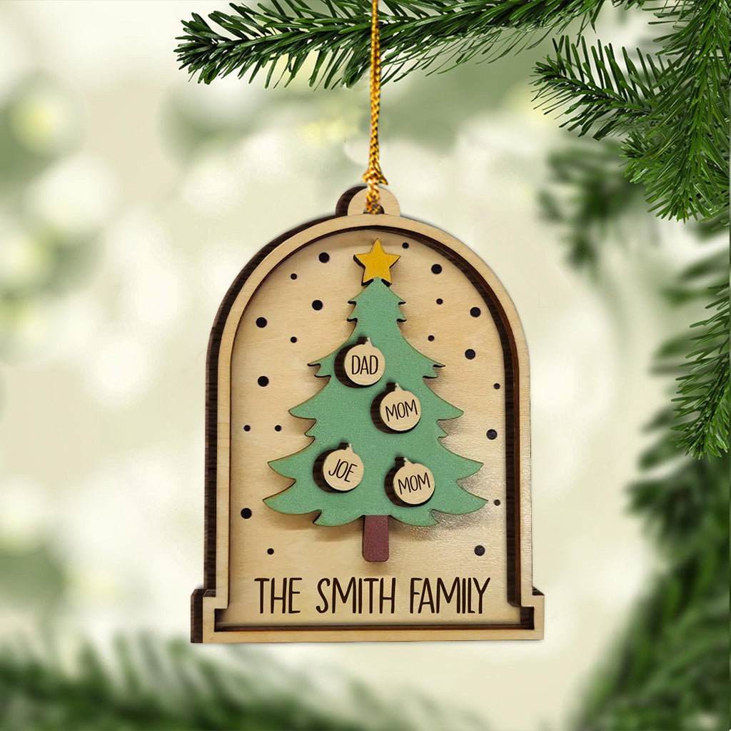 Merry Christmas - Personalized Family 2 Layered Wooden Ornament