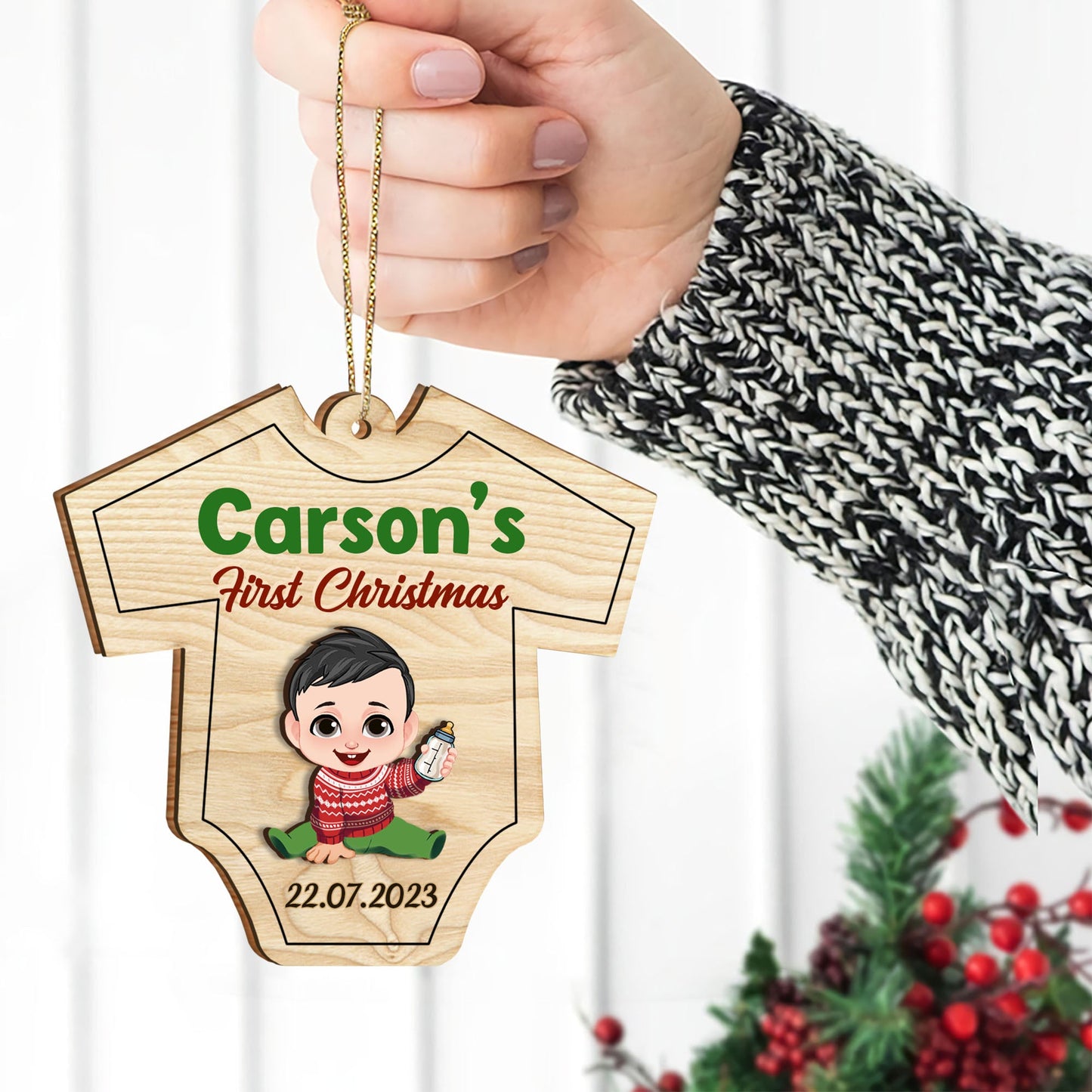 The Frist Christmas - Personalized Newborn 2 Layered Piece Ornament