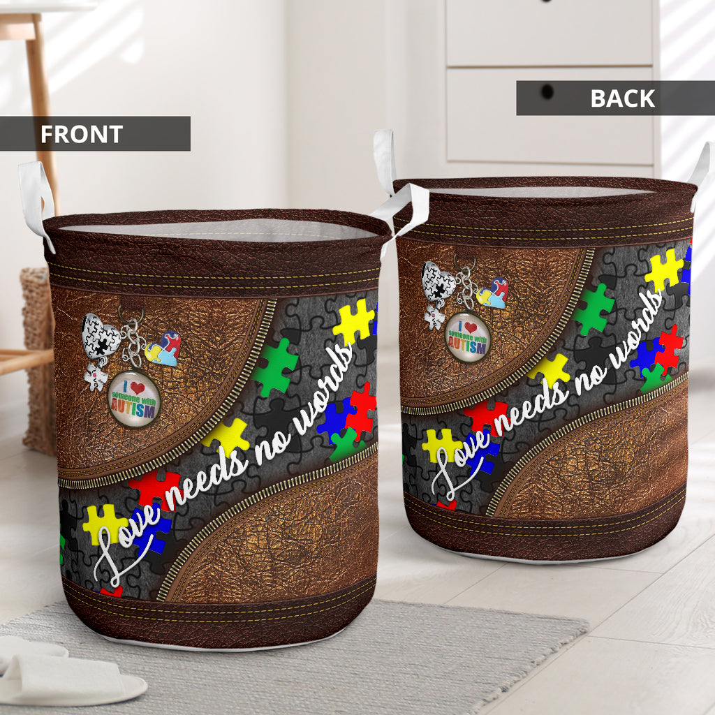 Love Needs No Words Leather Pattern Print Autism Awareness Storage Basket 0622