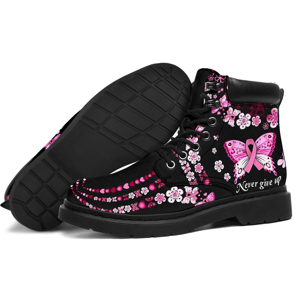 Never Give Up Breast Cancer Awareness All Season Boots 0622