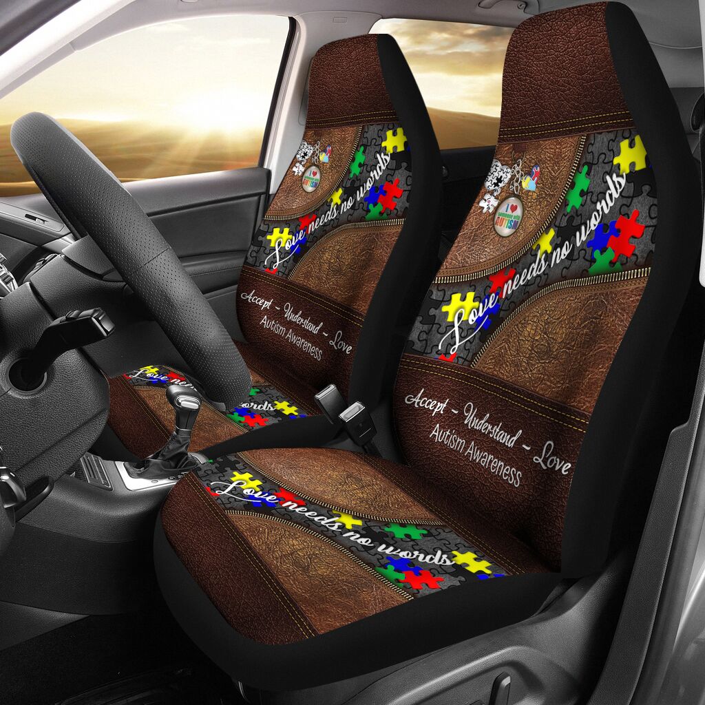 Love Needs No Words Leather Pattern Print Autism Awareness Seat Covers 0622