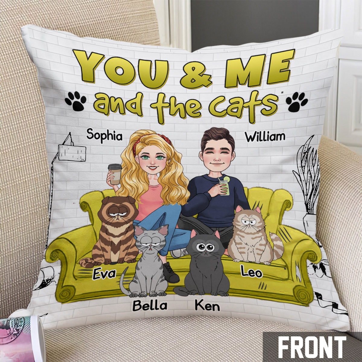 You And Me And The Cats - Personalized Cat Throw Pillow