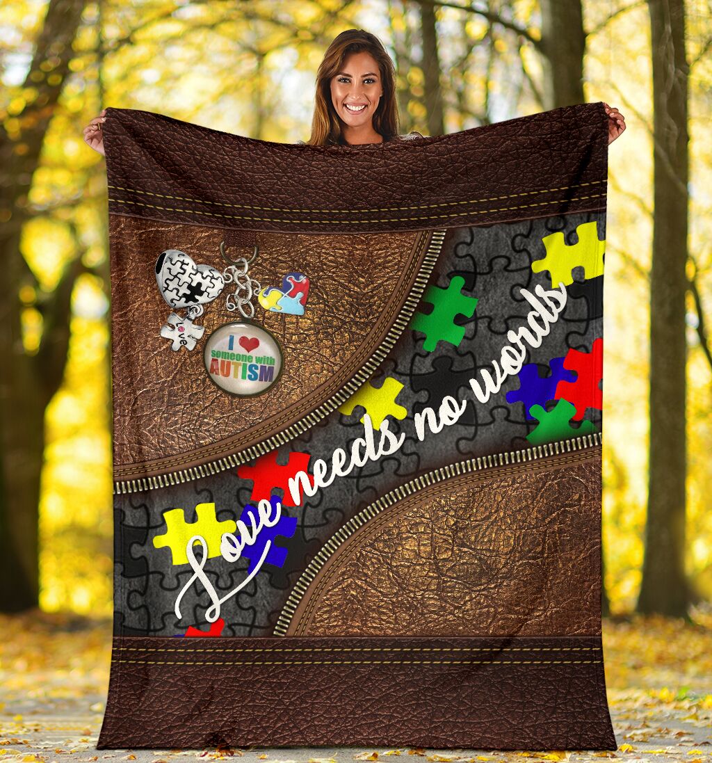 Love Needs No Words Leather Pattern Print Autism Awareness Blanket 0622