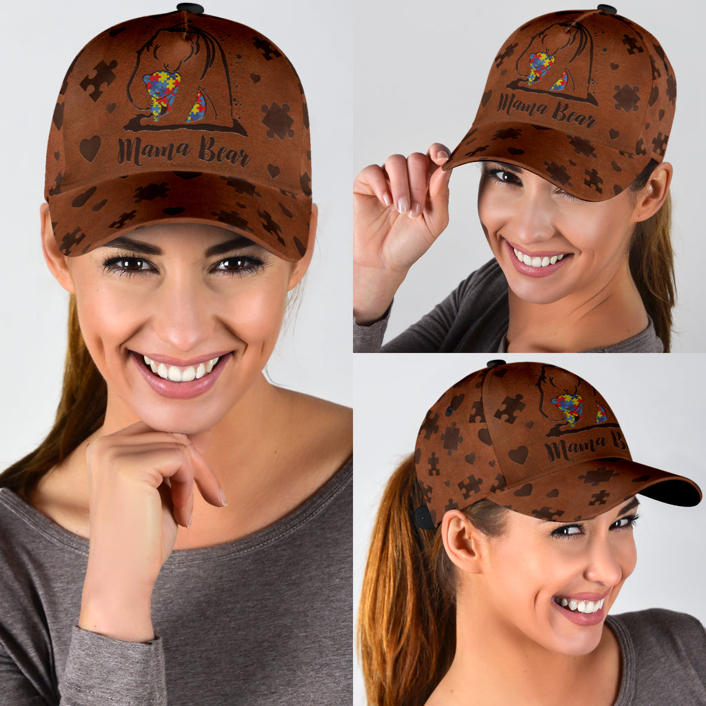 Mamabear Leather Pattern Print Autism Awareness Classic Cap 0622