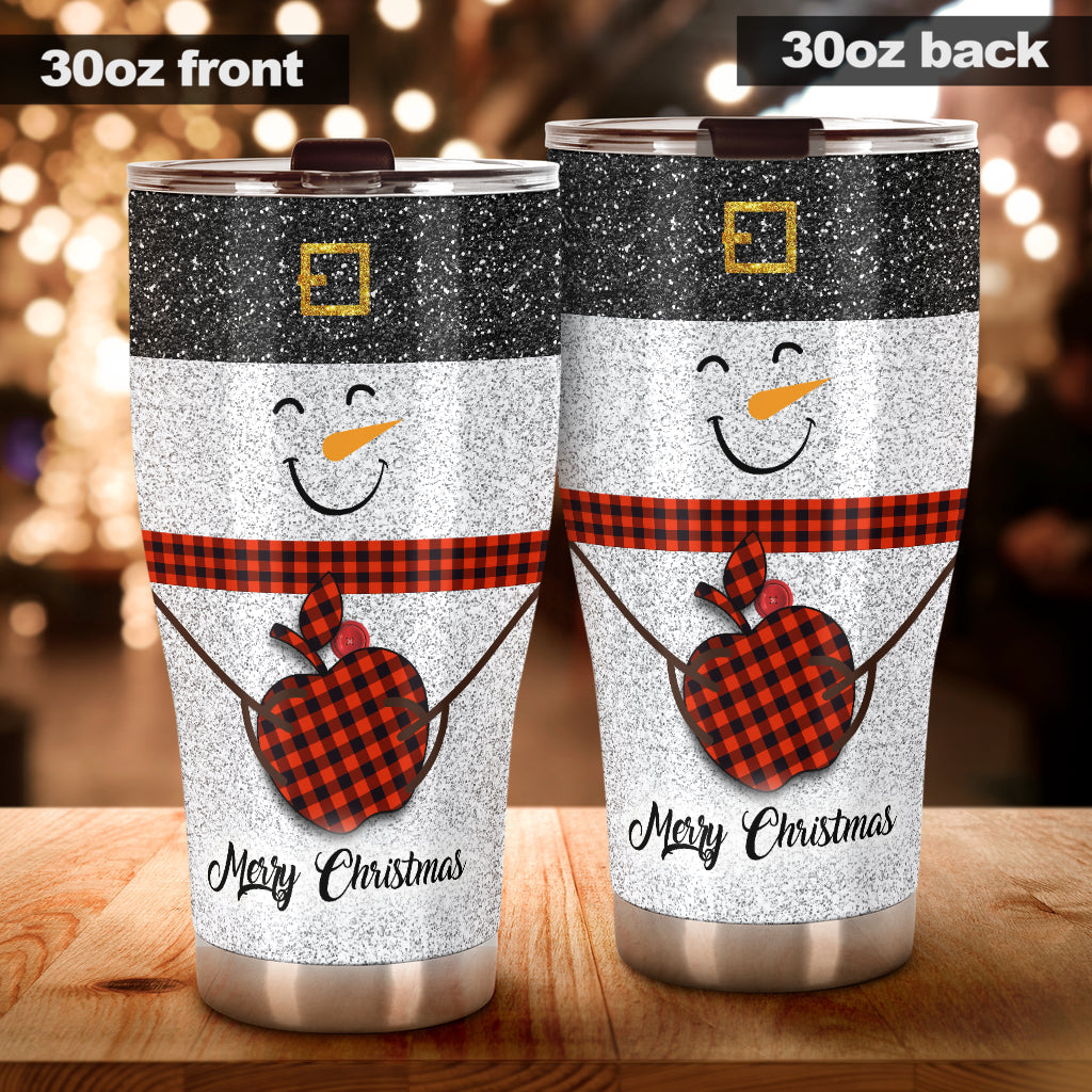Merry Christmas Faux Glitter Print Teacher Tumbler 0622