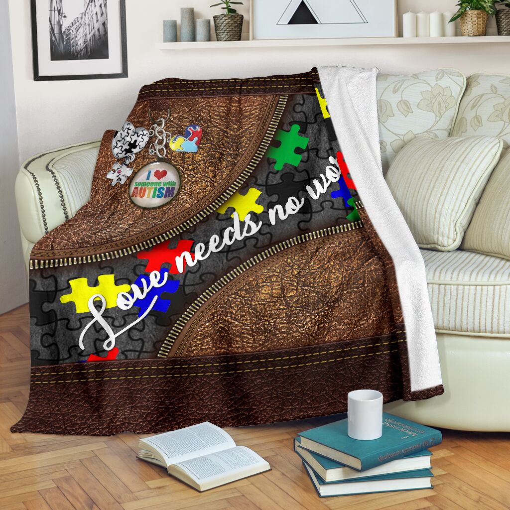 Love Needs No Words Leather Pattern Print Autism Awareness Blanket 0622