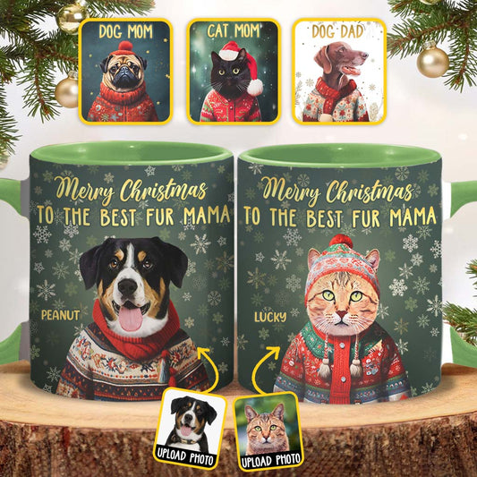 Personalized Christmas Pet Portrait - Gift for dog lovers, dog lover, cat lover - Personalized Accent Mug