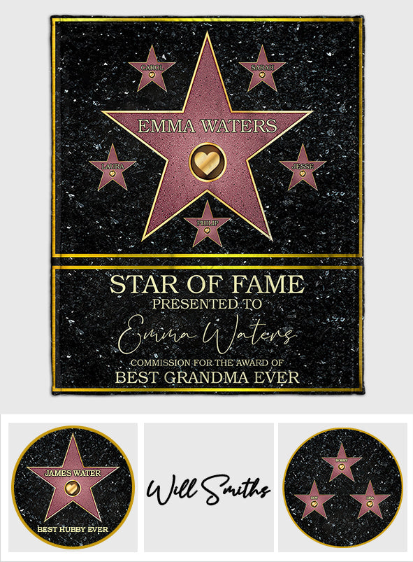 Star Of Fame Best Grandma Grandpa Mom Dad Ever - Personalized Grandma Blanket