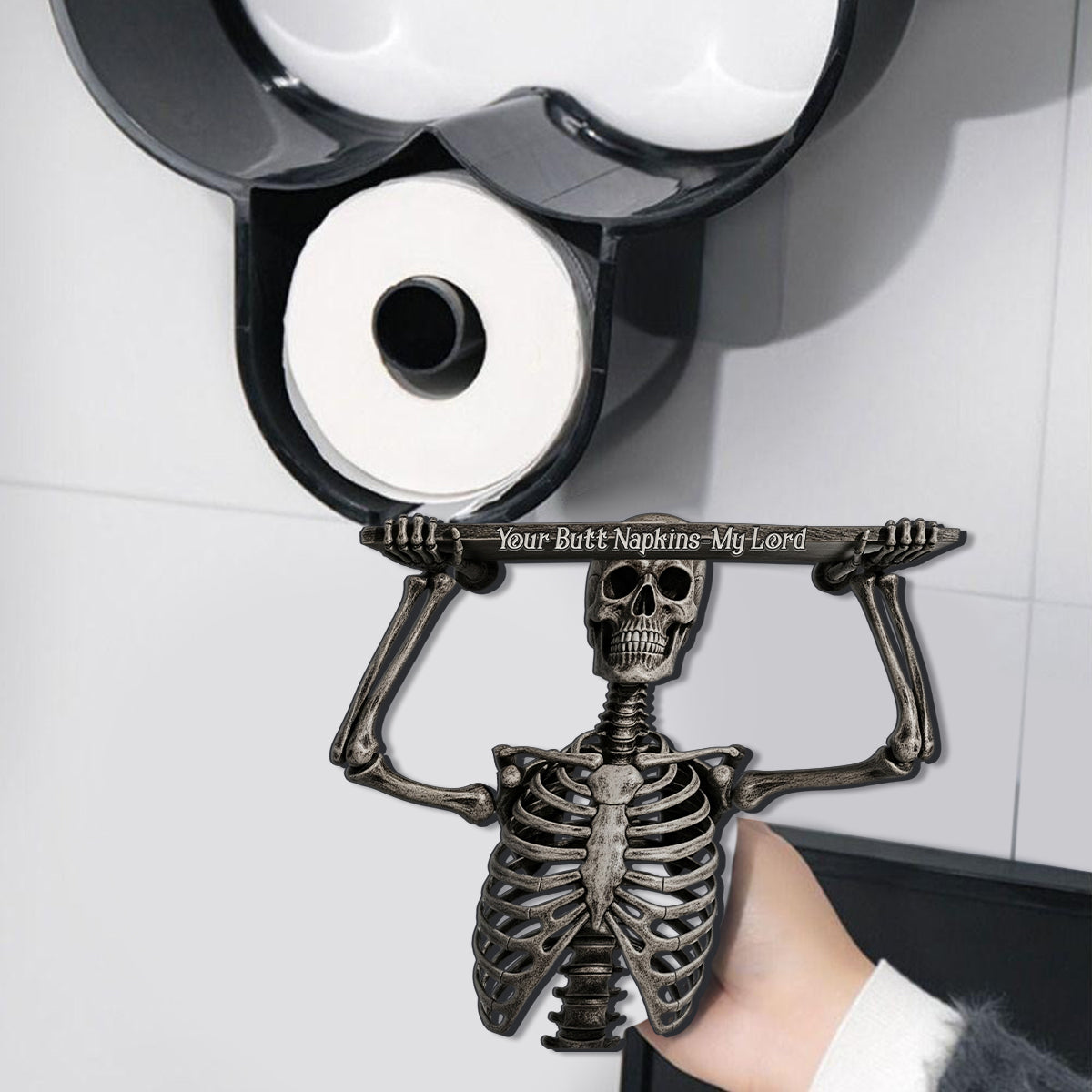 Funny Bathroom Decor - Your But* Napkins My Lord - Personalized Skull Toilet Paper Holder Rack