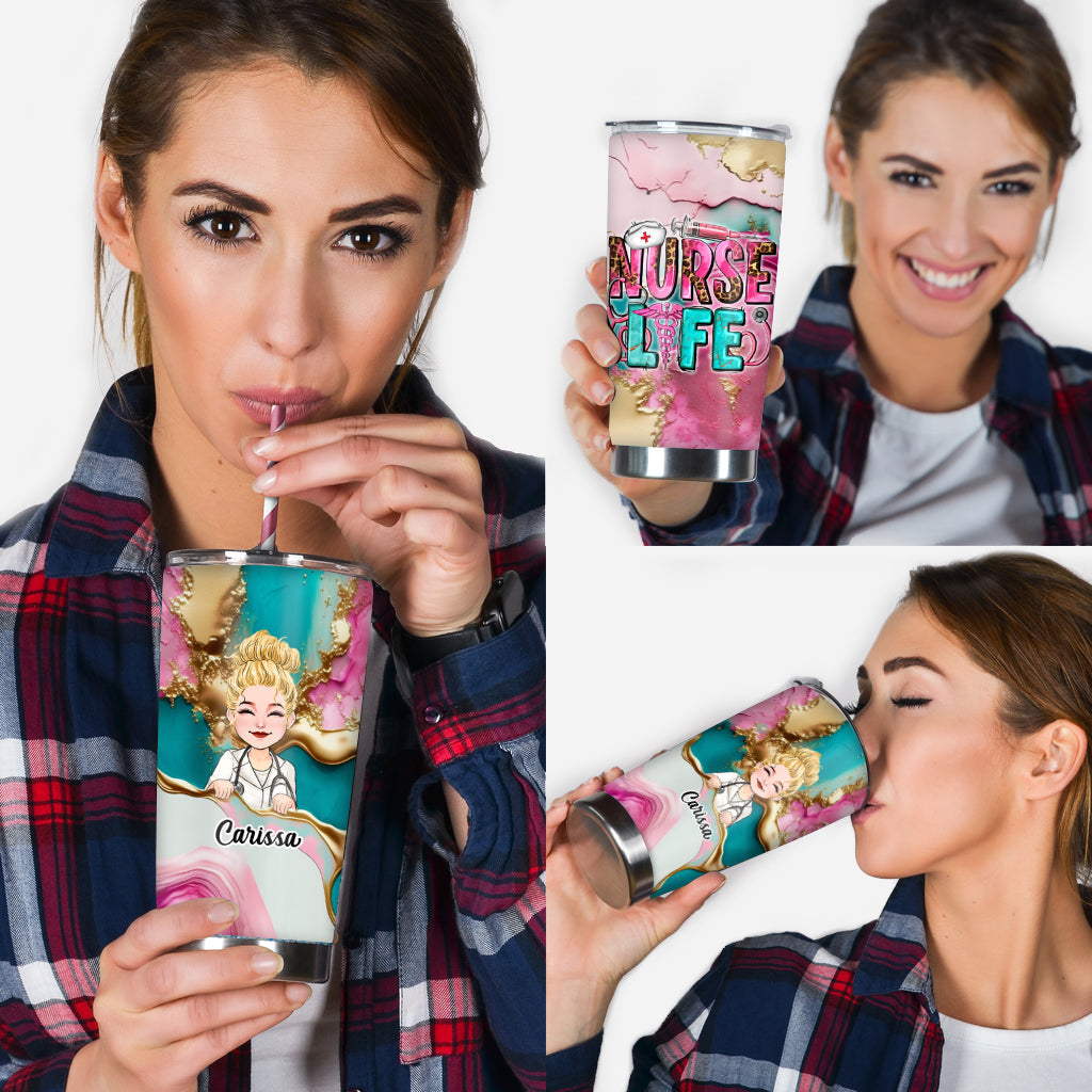 Nurse Life Pink Leopard Turquoise Blue - Personalized Nurse Tumbler