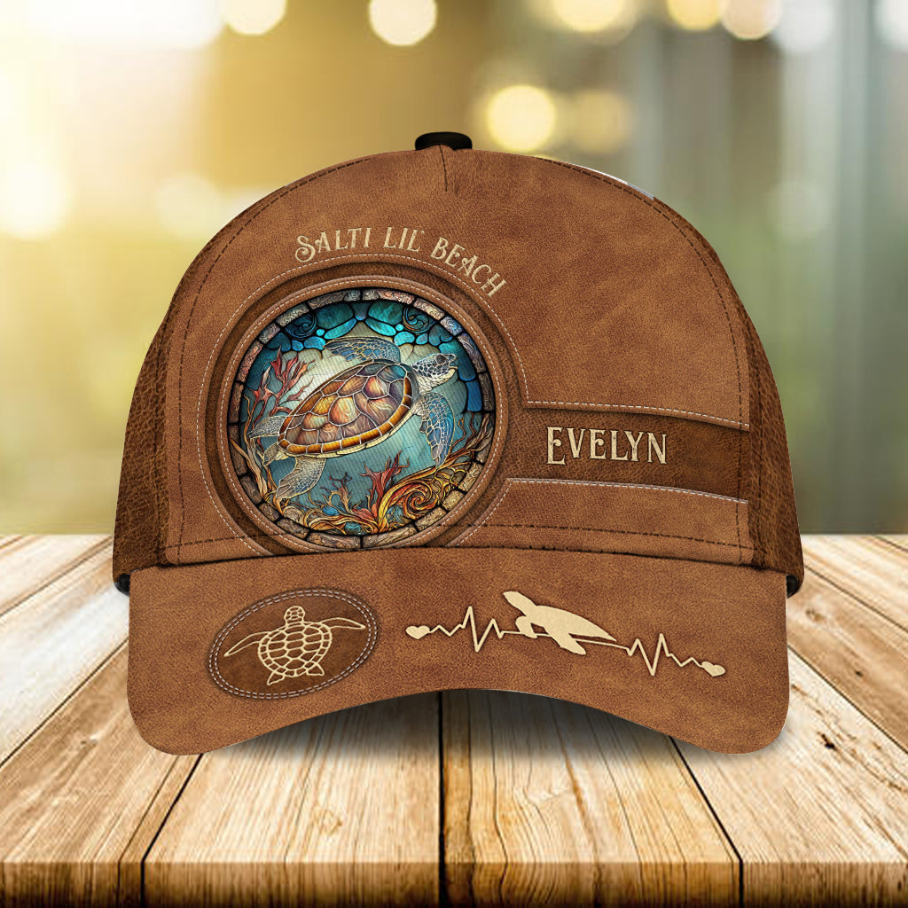 Salty Lil' Beach Sea Turtle Stained Glass - Personalized Turtle Classic Cap