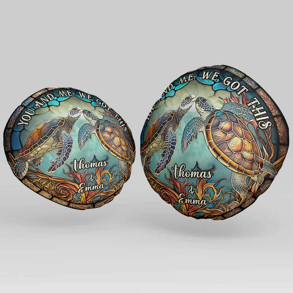 Stained Glass Couple Turtle - Personalized Turtle Shaped Pillow