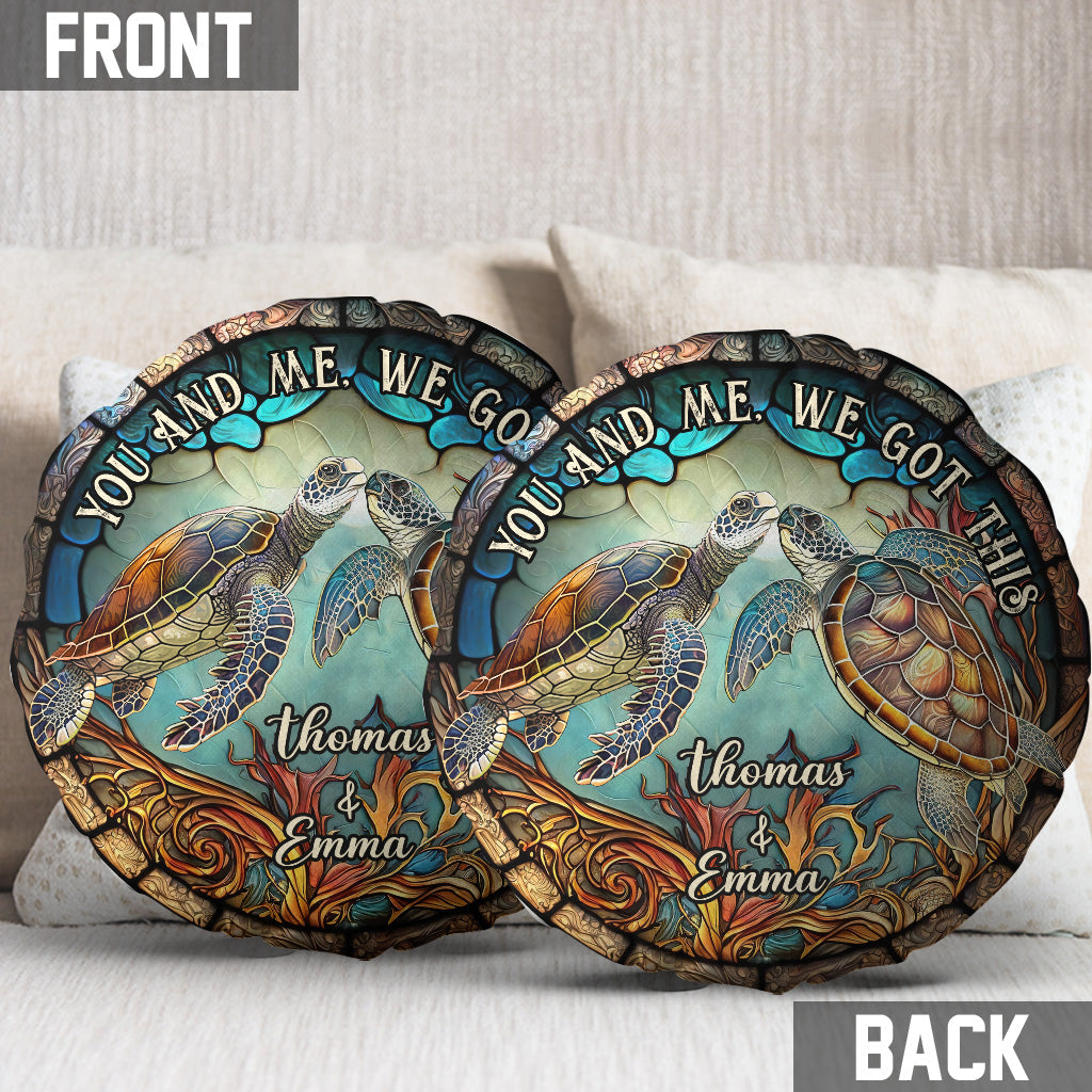 Stained Glass Couple Turtle - Personalized Turtle Shaped Pillow