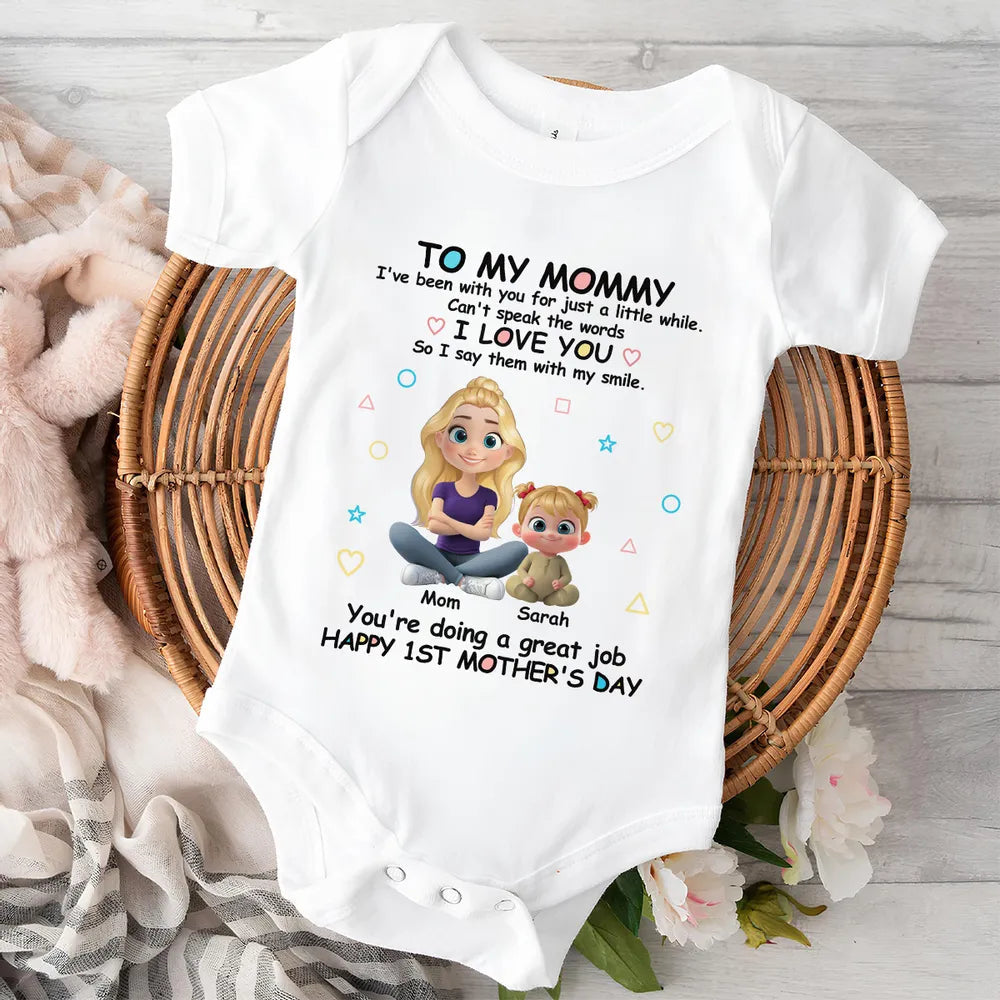 Personalized Short Sleeve Baby Onesie 'To My Mommy I Love You' Cute Cartoon Mom and Baby Gift for First Mother's Day