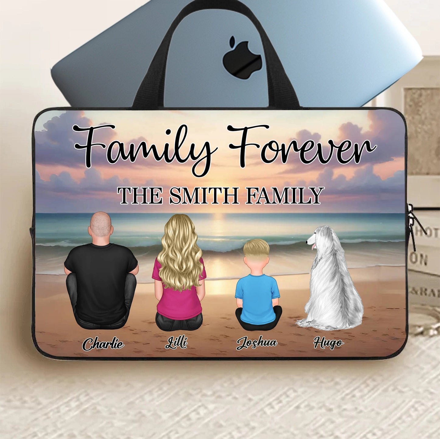 Family Forever Beach Design - Personalized Men's Wallet, Wooden Carhanger, LED Plaque, Keychain, Poster, Wallet Card, and Pillow, Unique Gift