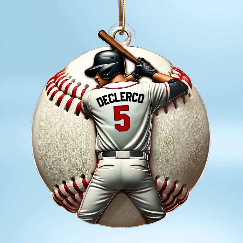 Personalized Baseball Ornament with jersey number design, collectible tree decoration and perfect gift for the athlete in your life
