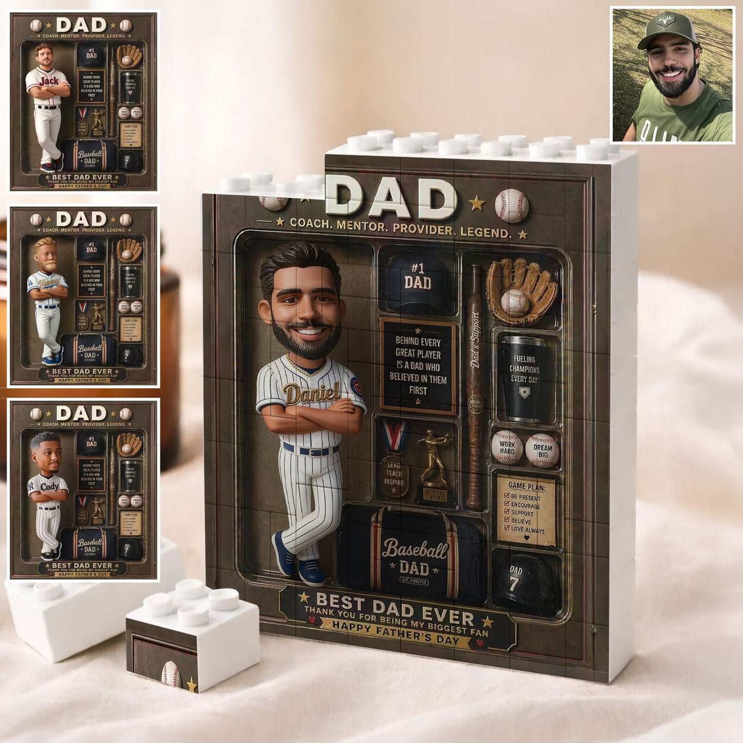 Best Dad Ever - Personalized Baseball Shaped Building Blocks