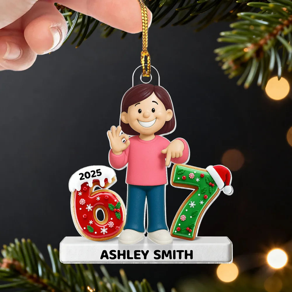 Personalized Acrylic Ornament with Cute Cartoon Boy & Christmas Numbers, Festive Tree Decor & Unique Kids Gift