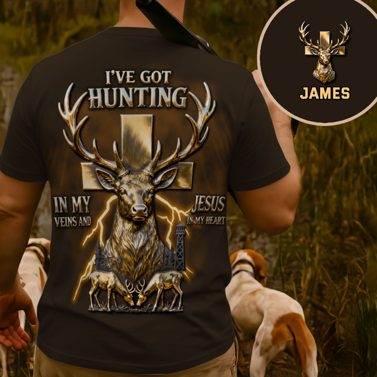 I've Got Hunting In My Veins And Jesus In My Heart - Personalized Hunting All Over Shirt