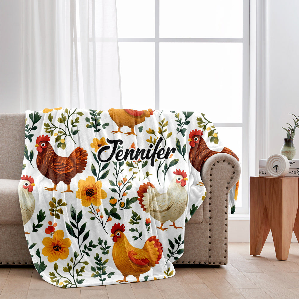 Cute Floral Chickens - Personalized Chicken Blanket