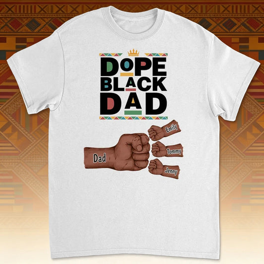 Personalized Dope Black Dad Classic Tee With Fist Bump Hands Design, Unique Father's Day Gift For Dad