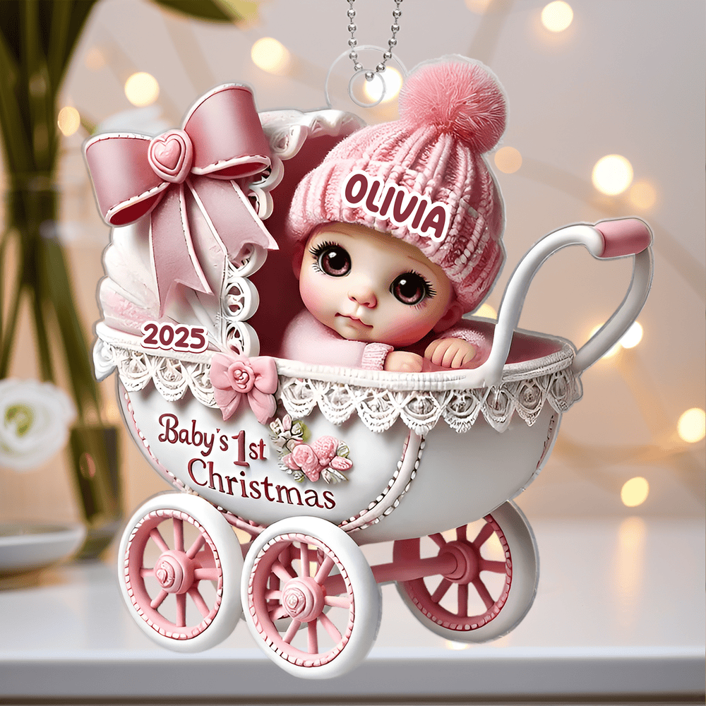 Custom Baby Girl Christmas Car Hanger – Pink Stroller Ornament for Newborn or Grandbaby