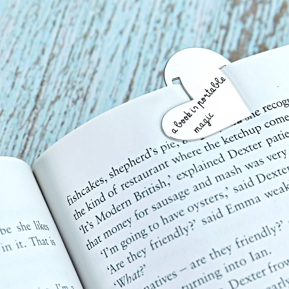 Any Message - Personalized Text Engraved Heart Metal Bookmark