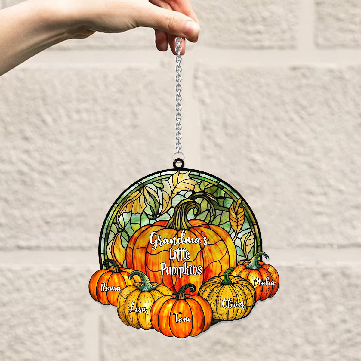 Grandma's Little Pumpkins Any Title - Personalized Grandma Window Hanging Suncatcher Ornament