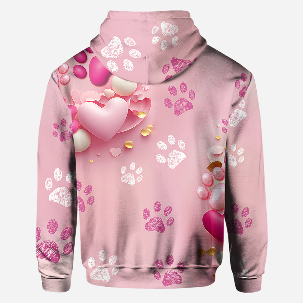 Dog Cat Mama Fur Mom 3D Pink Heart - Personalized Dog All Over Shirt