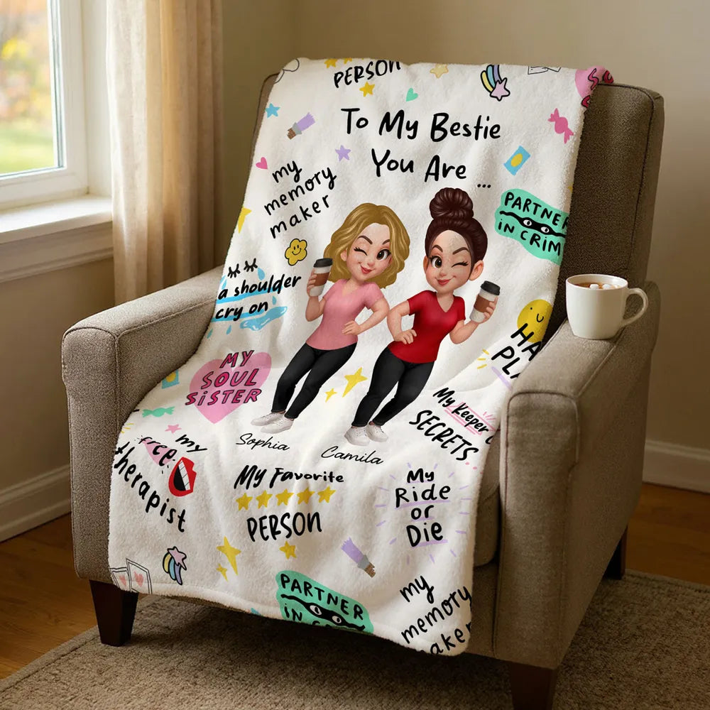 Bestie Blanket – Personalized Cozy Gift for Soul Sisters, High-Clarity Design with Sentimental Friendship Quotes