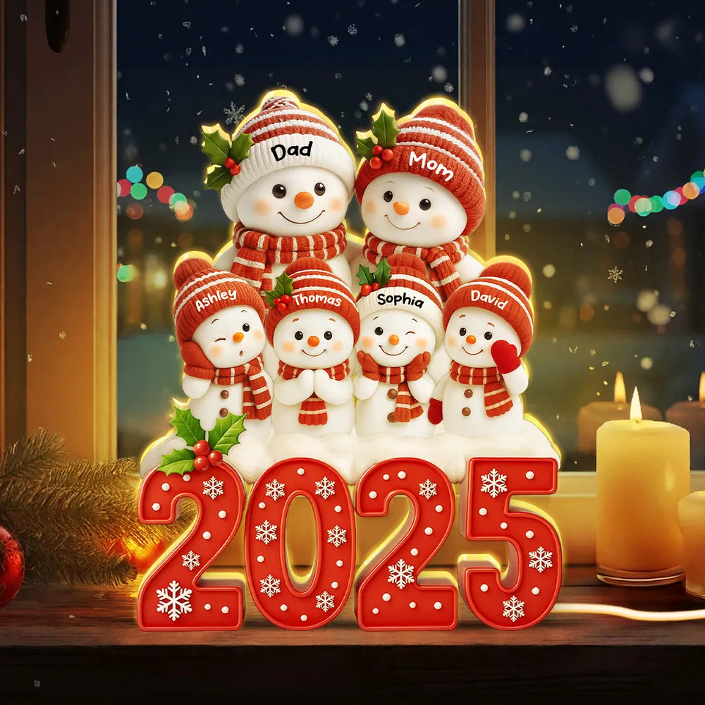 Acrylic Light Box with Festive Snowman Family, Soft Light for Mantel or Bedroom, Heartwarming Holiday Keepsake & Creative Gift