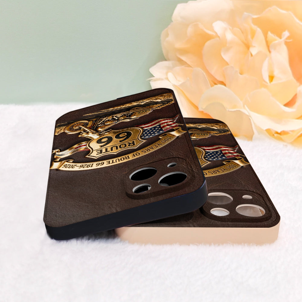 100 Years Of Route Personalized Gifts For Bikers - Personalized Biker 3D Embossed Leather Phone Case