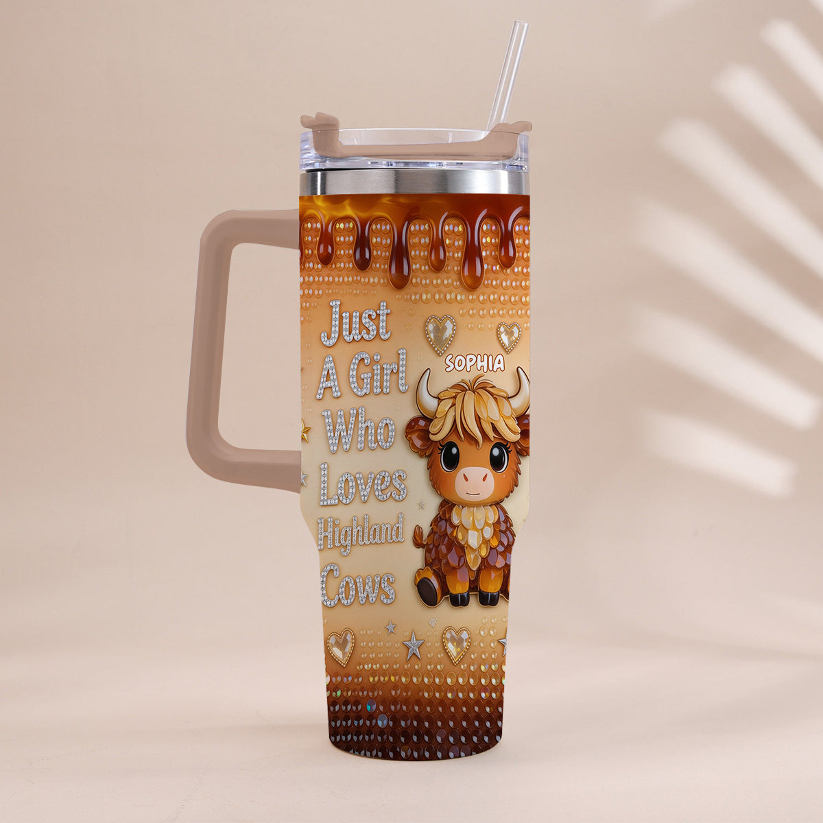 Just A Girl Who Loves Highland Cow - Personalized Highland Cow Tumbler With Handle