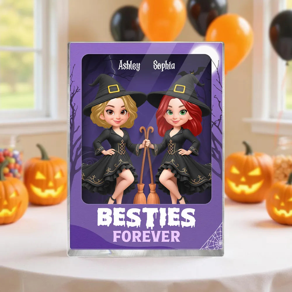 Best Friends Witch Theme Rectangle Acrylic Block Plaque, Halloween Décor and Friendship Gift