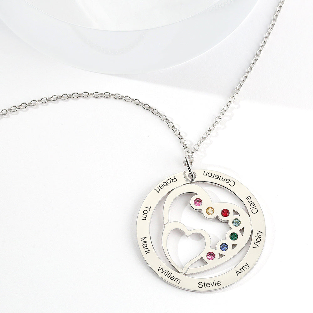 Our Family - Personalized Family Round and Heart Engraved Necklace