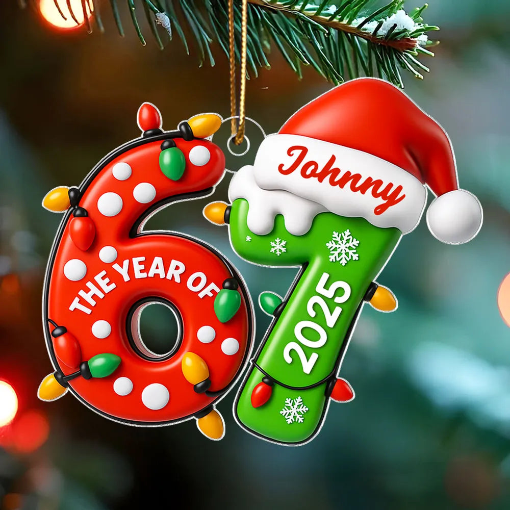 Custom Six Seven Acrylic Ornament for Christmas, Festive Santa Hat Design for Grandkids & Gen Alpha, Cute Keepsake Gift for Holiday Celebration