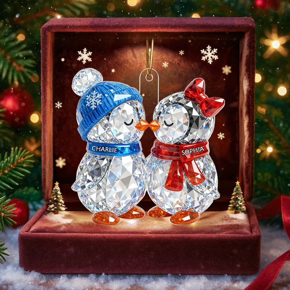 Crystal Effect Christmas Penguins Couple - Personalized Acrylic Ornament - Heartwarming Christmas Gift for Couple