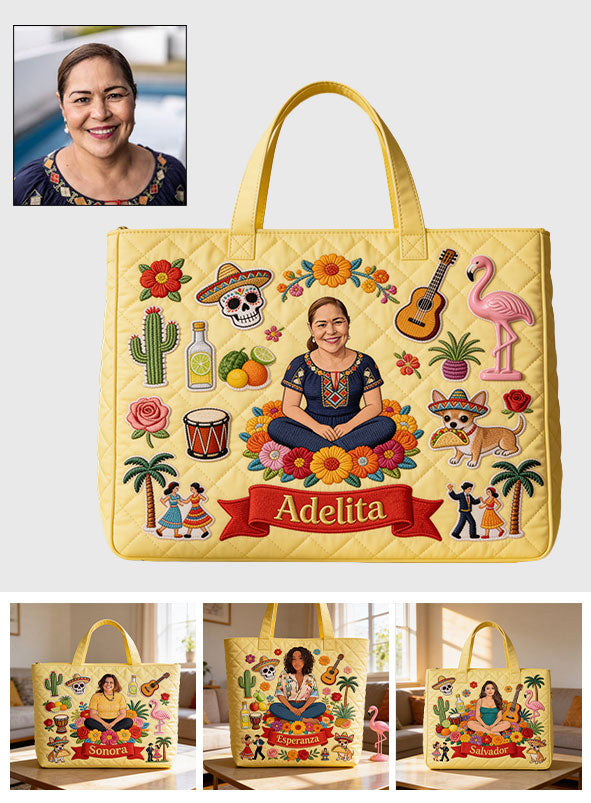 Latina Women, Mexican Vibe - Personalized Latina Women Quilted Tote Bag