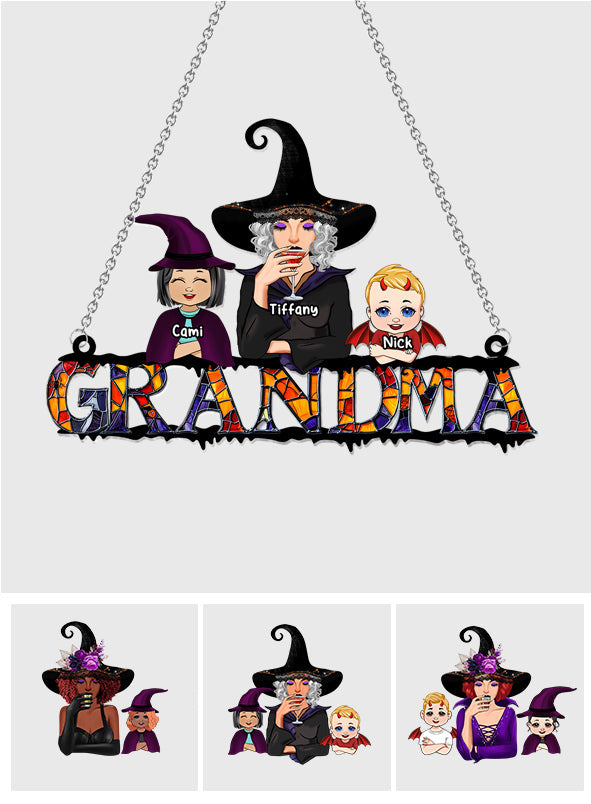Grandma Halloween - Personalized Grandma Window Hanging Suncatcher Ornament