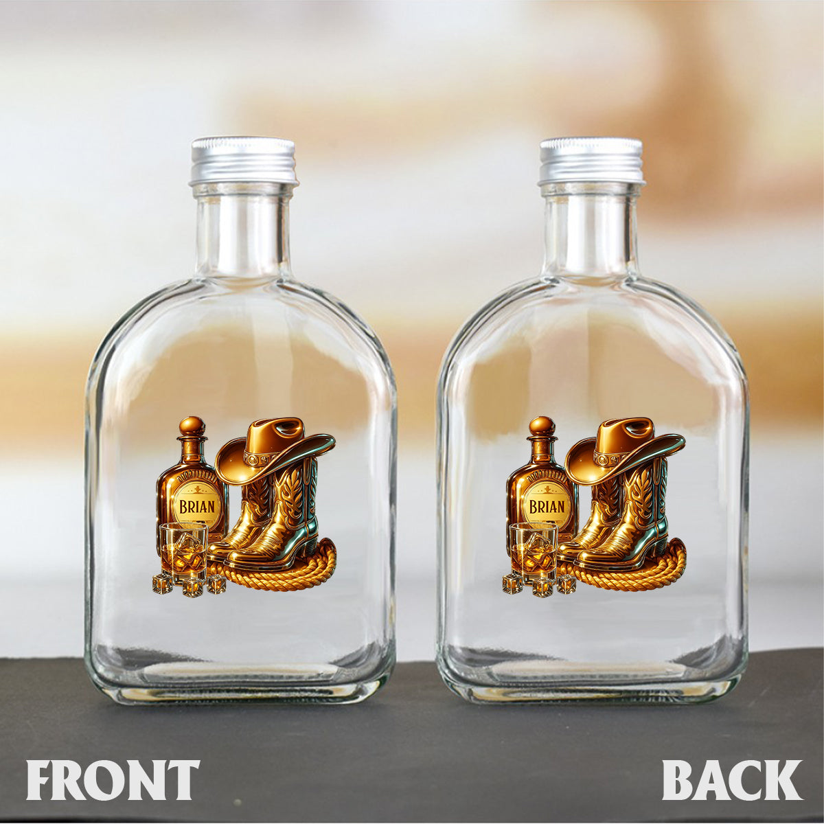 Cowboy Boots Hat - Personalized Whisky Wine Bottle